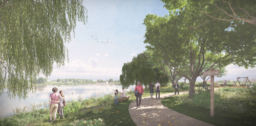 This image: Artist's impression of how the parkland by the reservoirs could look.
					 The map: The map shows a artist's impression of our parkland vision. Interactive
					 markers over the four key parkland areas show illustrative photos of these areas: woodland,
					 meadows, water access, and the southern parklands.